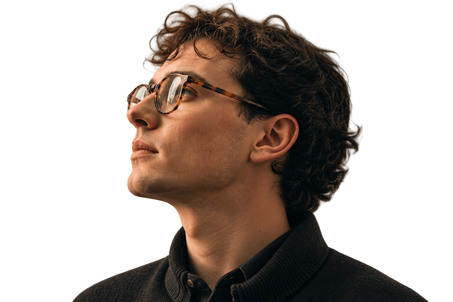 Portrait of a person looking upward